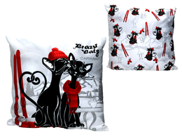 Pillow with filling/zipper - Christmas cats with skis (Carmani)