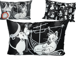 Pillow with filling/zip (large) - Crazy cats, Rooftop party (black background, CARMANI)