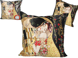 Poduszka z wypełnieniem/suwak - G. Klimt, Pocałunek (czarne tło) (CARMANI)