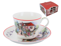 Cup + saucer - Red house (CARMANI)