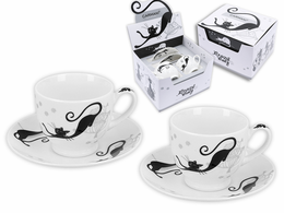 Set of two espresso cups and saucers - Cat World (CARMANI)