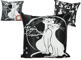 Pillow with filling/zipper - Cat world, Cats in love (black background) (CARMANI)