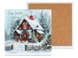 Ceramic pad, square - House in winter (CARMANI)