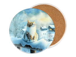 Ceramic pad, round - Winter animals - Cats (CARMANI)