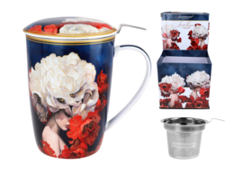 Mug with strainer and lid - L. Lozano, Lady`s Floral Symphony (CARMANI)