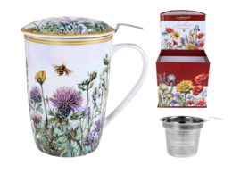 Mug with strainer and lid - L. Lozano, Flower meadow with chamomile (CARMANI)