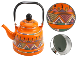 Large, orange enamel kettle.