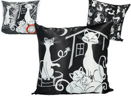 Pillow with filling/zipper - Cat world, Cat family (black background) (CARMANI)