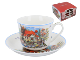 Cup + saucer - House over the pond (CARMANI)