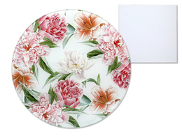 Glass cutting board, round - Flowers (CARMANI)